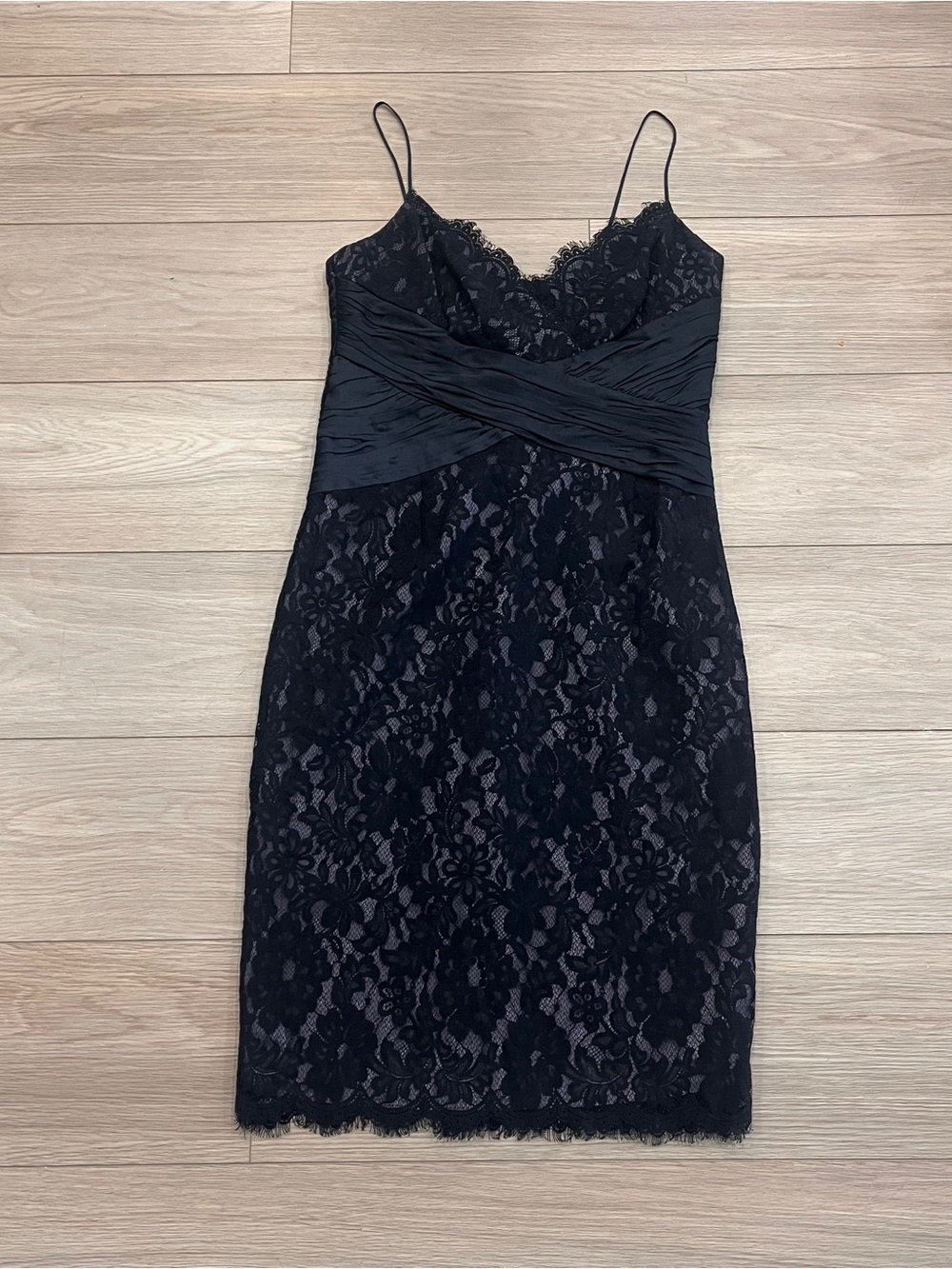 Anne Klein Black 100% Silk Lace Midi Dress Y2K Romantic Size 6